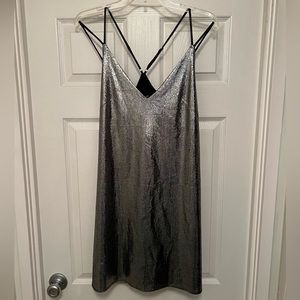 NWT!!! Aakaa - Size M - strappy reflective silver mini dress